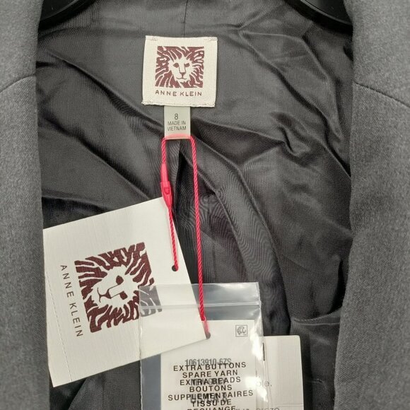 New Anne Klein Slim Fit Single Breast One Button Blazer Jacket Size 8 Women Gray - Picture 3 of 10